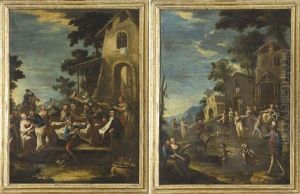 Ballo Sull'aia E Banchetto Campestre (2 Works) by Pietro Domenico Oliviero
