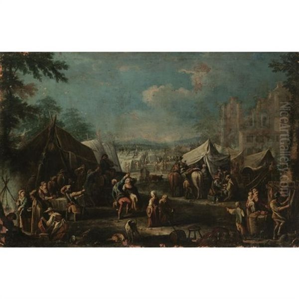 A Military Encampment Beside Some Ruins With Figures Dancing And Making Merry In The Foreground - view 1