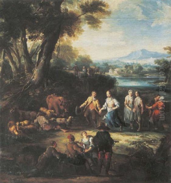 Countryfolk Dancing In An Italianate Landscape - view 1
