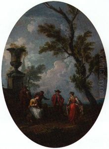 A Musical Company In An Ornamental Landscape by Pietro Domenico Oliviero