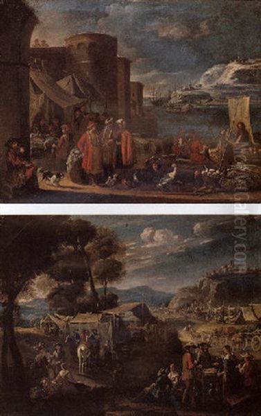 A Mediterranean Harbour Scene With A Market - view 1