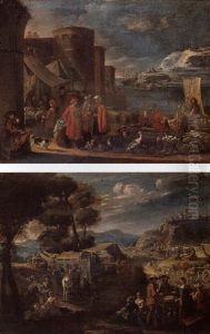 A Mediterranean Harbour Scene With A Market by Pietro Domenico Oliviero