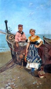 Fanciulli Su Una Barca In Secca by Blas Olleros Y Quintana