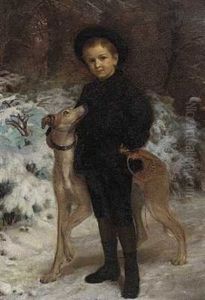 En Dreng Med En Hund. Portraetgruppe Af Fru Gyldendals Son I Vinterlige Omgivelser by Henrik Olrik