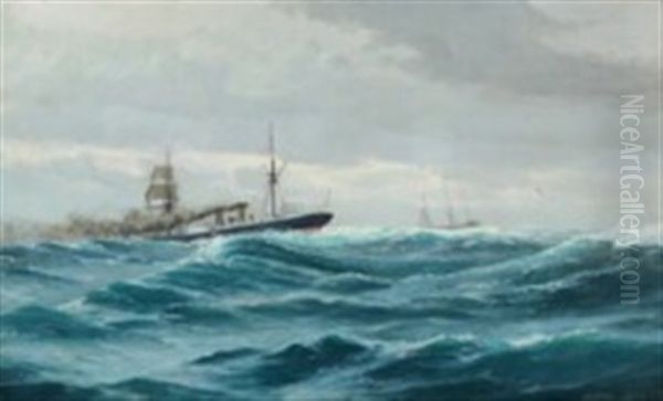 Marine With Steamship In Heavy Seas - view 1