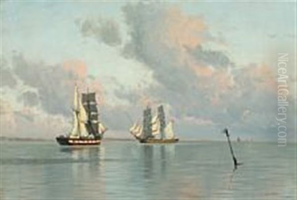 Sailing Ships In Calm On The Coast - view 1