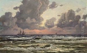Coastal Scenery With Ships At The Sea by Alfred Olsen