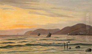 Seascape With A View To A Hilly Shore by Alfred Olsen