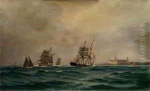 Ships Sailing Near Kronborg by Alfred Olsen