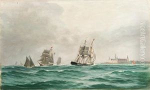 Danish Ships Sailing Near Kronberg Castle by Alfred Olsen