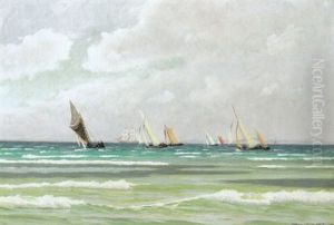 Blick Auf Bunte Segelboote Bei Auffrischenden Wind