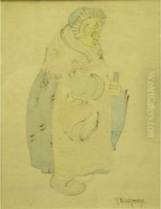 Study Of Anelderly Lady Carrying An Umbrella