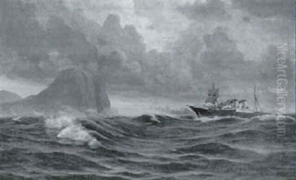 Marine Med Skib Ud For Klippekyst - view 1