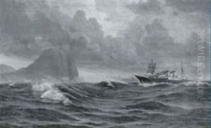 Marine Med Skib Ud For Klippekyst