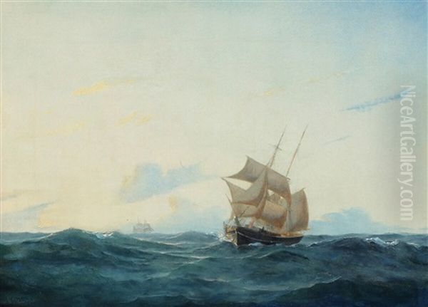 Seascape With Sailing Ship In Rough Seas - view 1