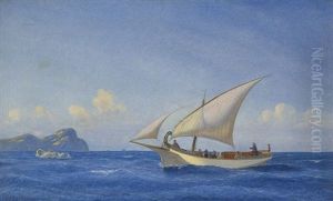 Turkisches Segelschiff Vor Einer Felsigen Insel by Carl Julius Emil Olsen