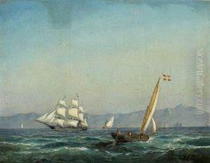 The Pilot Carl Of Dragor On Its Way To Aid An American Merchant Ship by Carl Julius Emil Olsen