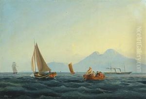 Seascape With Fishermen Looking For Their Fishing Nets At The Mediterranean Sea by Carl Julius Emil Olsen