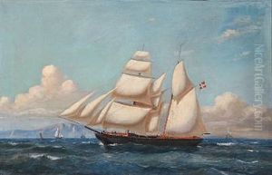 The Schooner Sophie Of Dragor Passing A Mountainous Coast by Carl Julius Emil Olsen