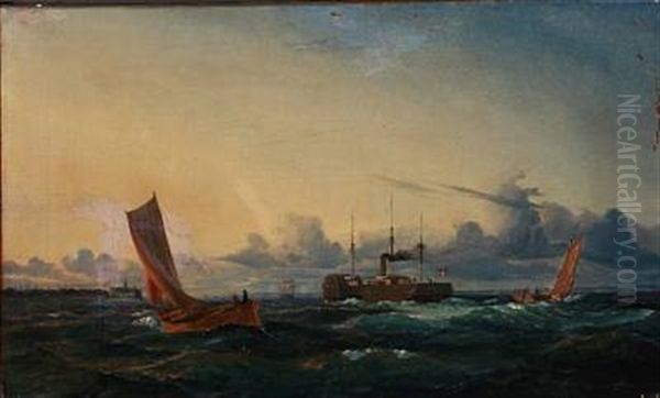 Paddle Steamers And Sailing Ships Near Kronborg Castle - view 1