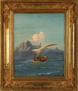 A Sailing Ship With Latin Sail On The Mediterranean by Carl Julius Emil Olsen
