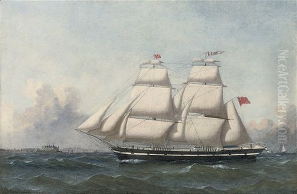 The English Trading Brig Lily In The Sound Off Kronborg Castle - view 1