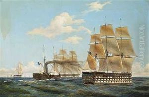 Livlig Trafik Pa Sundet by Carl Julius Emil Olsen