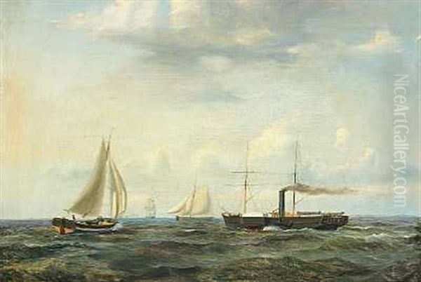 Livlig Trafik I Sundet, I Baggrunden Kronborg - view 1