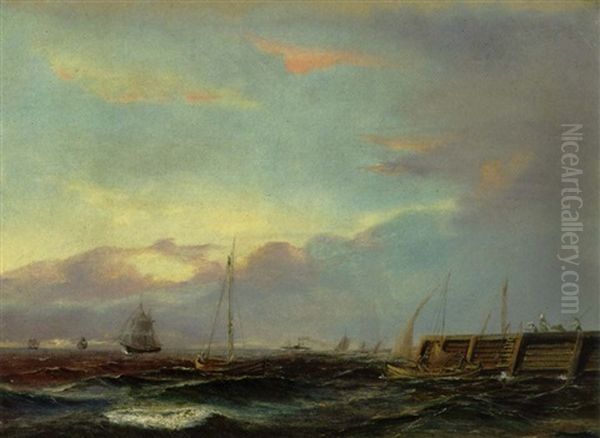 Sejlskibe Pa Havet Ved Et Havneindlob - view 1