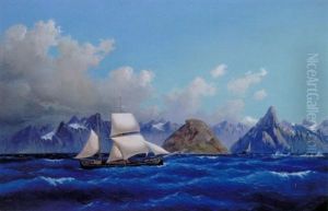 Dansk Sejlskib Ud For En Klipperig Kyst