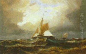 Marine Med Sejlskibe I Hoj So by Carl Julius Emil Olsen