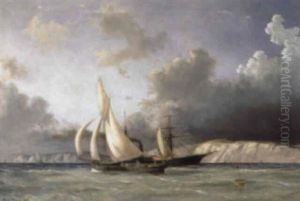 Marine Med Sejlskibe Udfor Klippekyst