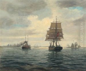 Seascape With Danish Sailing Ships by Christian Benjamin Olsen