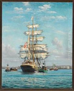 The Wessel "astrid Af Kiobenhavn" In Copenhagen Harbour by Christian Benjamin Olsen