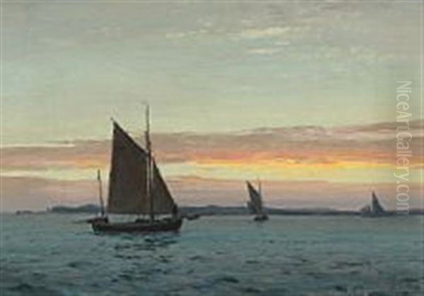 Seascape With Sailing Ships At Sunset - view 1