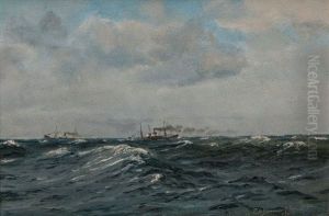 Steamships In Choppy Sea Steamships In Choppy Sea