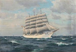 The Training Ship Danmark In Full Sail by Christian Benjamin Olsen