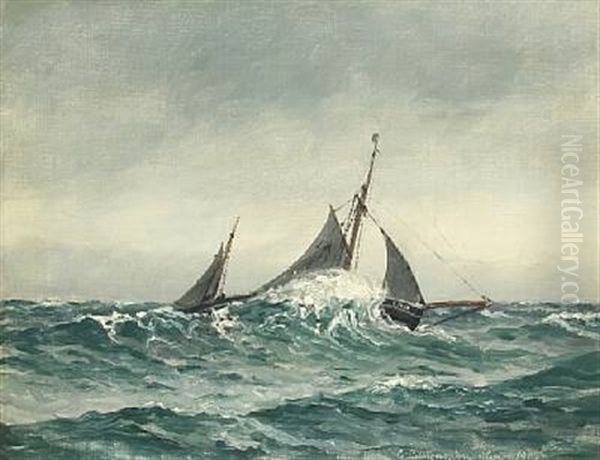 Seascape With Sailing Ships In High Seas - view 1