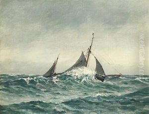 Seascape With Sailing Ships In High Seas by Christian Benjamin Olsen