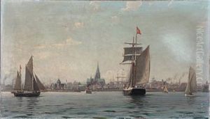 View Of The Old Port Of Aarhus by Christian Benjamin Olsen