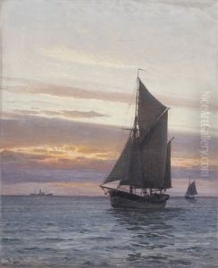 Segelschiffe Im Abendrot by Christian Benjamin Olsen