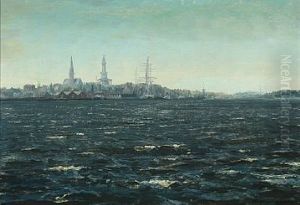 A Marine With A View Towards City, Presumably Bergen by Christian Benjamin Olsen