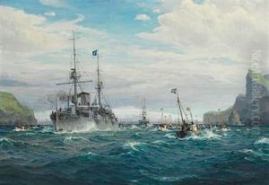 Fiskerflaaden Fra Vestmanoerne Hilser Kongeskibet Valkyrien 25. Juni 1921