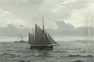 Ships At Sea In Grayish Weather by Christian Benjamin Olsen