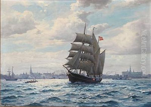 Seascape With Sailing Ships At Helsingor Harbour, Denmark - view 1
