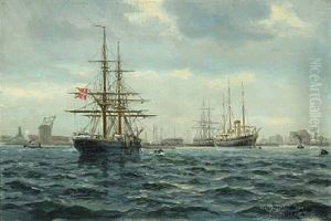 Several Larger And Smaller Ships In The Harbour Of Copenhagen by Christian Benjamin Olsen