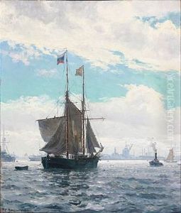 A Russian Sailing Ship At The Entrance To Copenhagen Harbour by Christian Benjamin Olsen