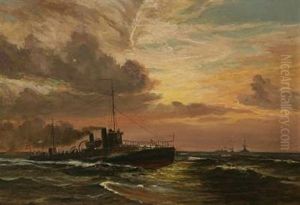 Danish Motor Torpedo Boat At Open Sea by Christian Benjamin Olsen