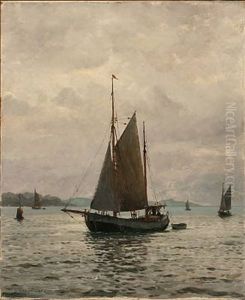 Coastal Scene With Sailing Boats by Christian Benjamin Olsen