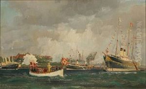 Scene From Copenhagen Harbour With Among Others The Russian Imperial Yacht Standard by Christian Benjamin Olsen